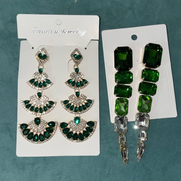 Green Statement Earrings - Picture 1 of 1